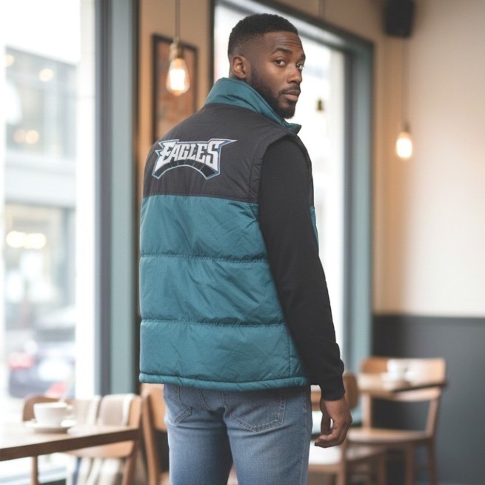 Mens Philadelphia Eagles G-III Reversible Puffer Vest Size Medium Green Gray NFL